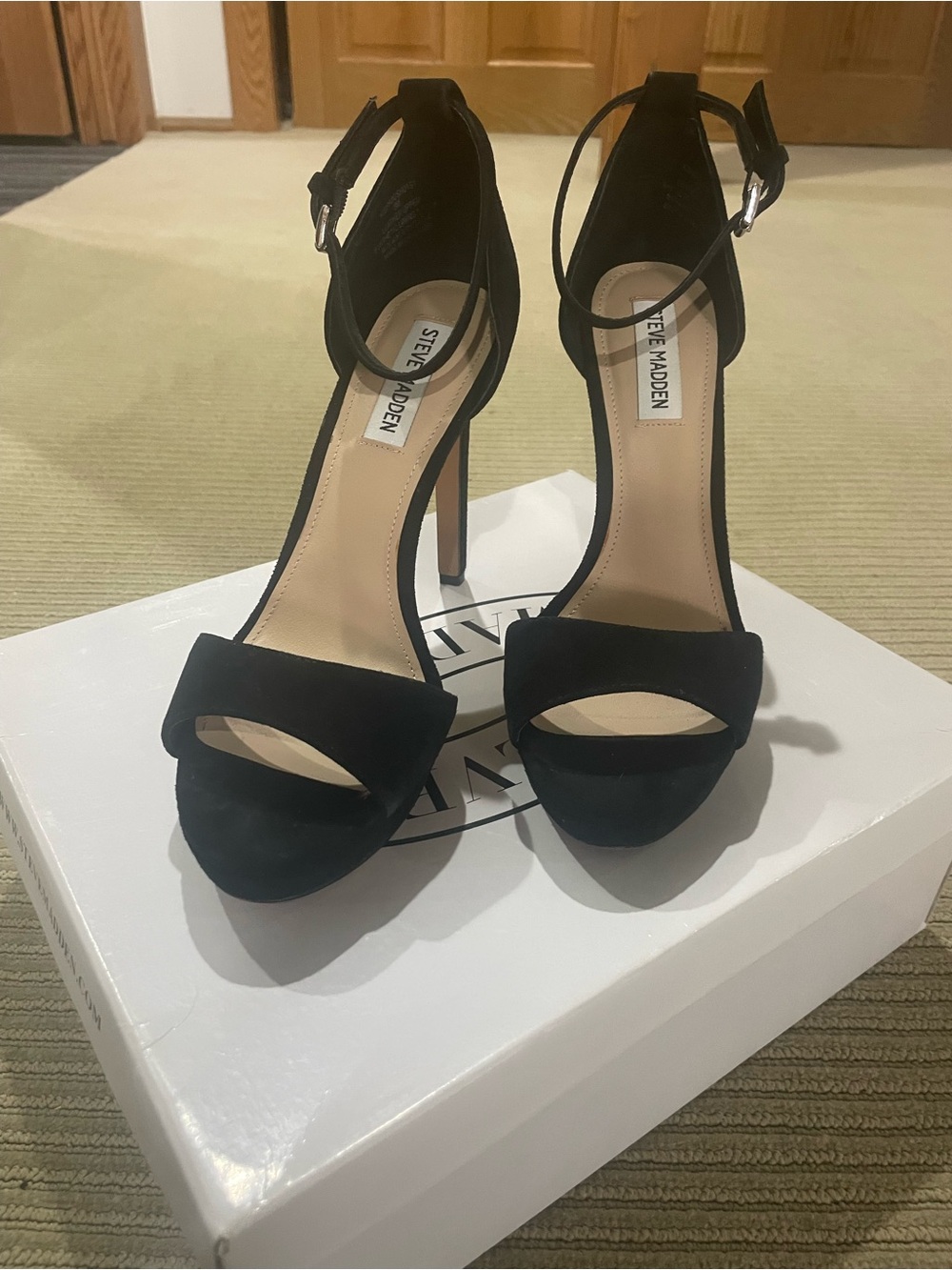 Steve Madden Black Suede Open-Toe Ankle Strap Heels